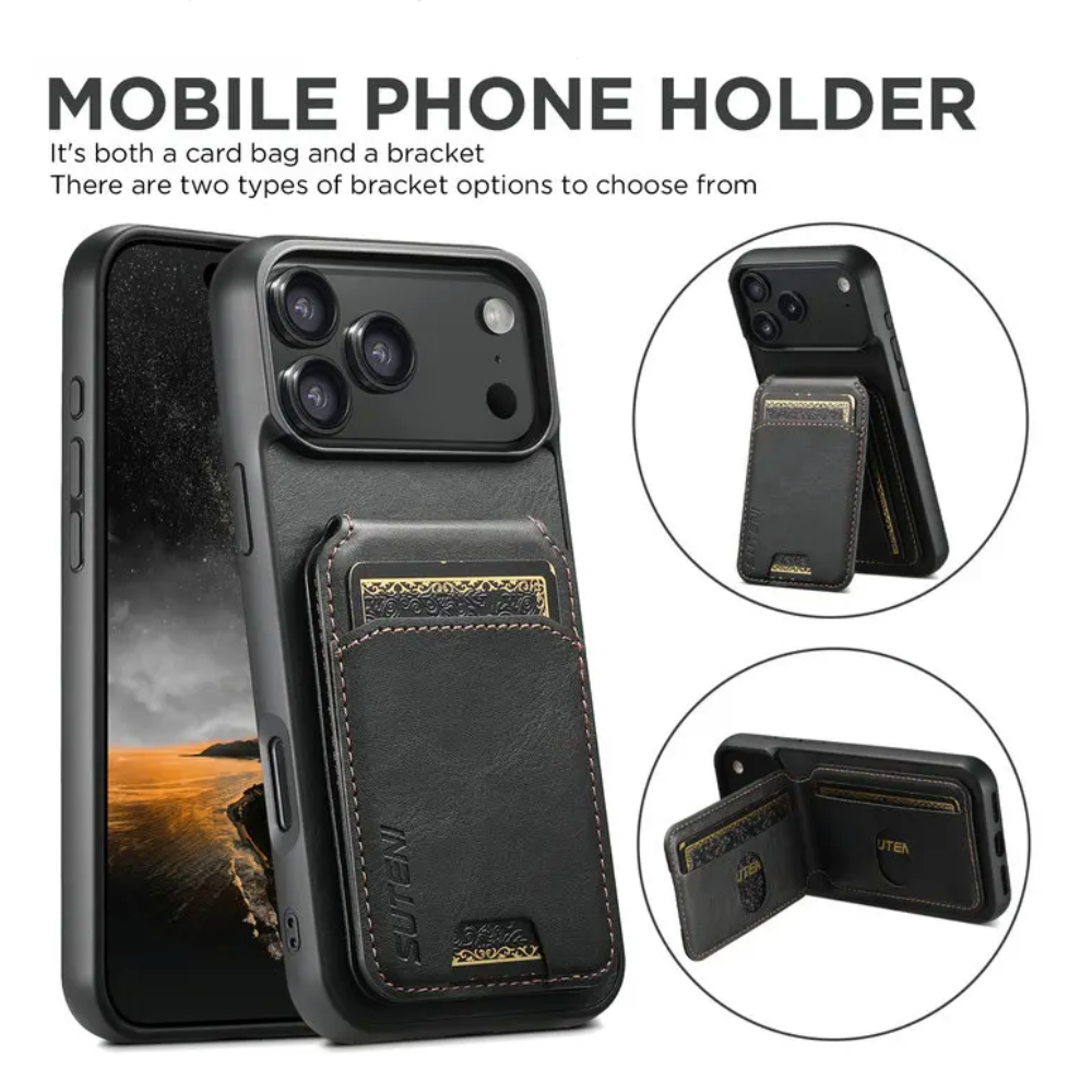 Vegan Leather Magnetic Phone Case For iPhone With Card Slots