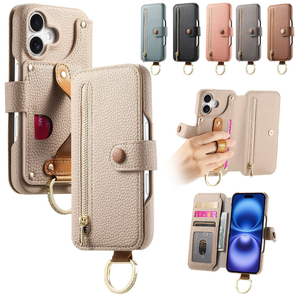 Vegan Leather Wallet Case For iPhone with Wrist Strap