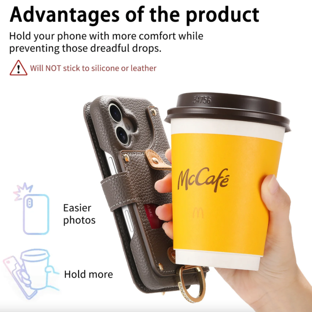 Vegan Leather Wallet Case For iPhone with Wrist Strap