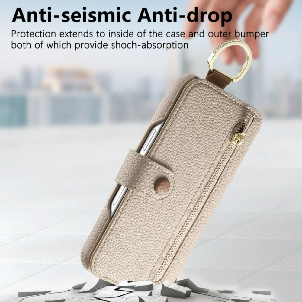 Vegan Leather Wallet Case For iPhone with Wrist Strap