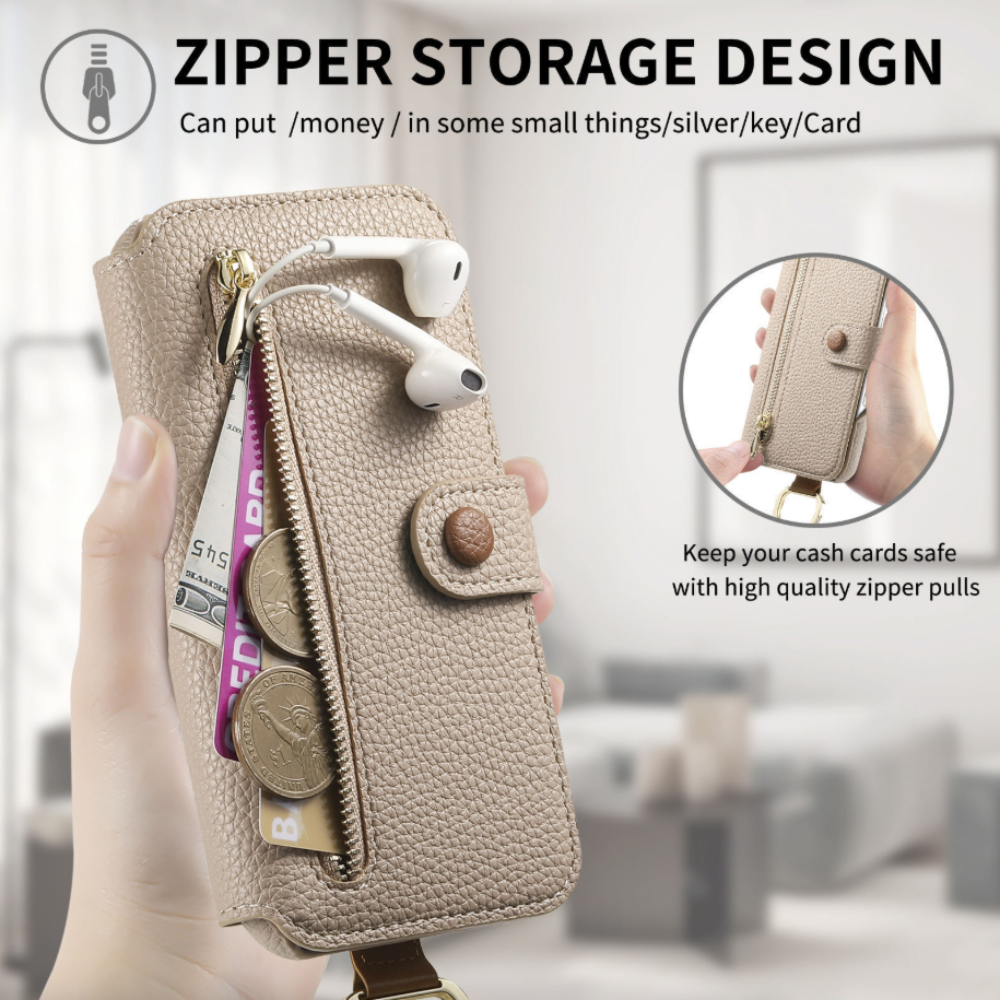 Vegan Leather Wallet Case For iPhone with Wrist Strap