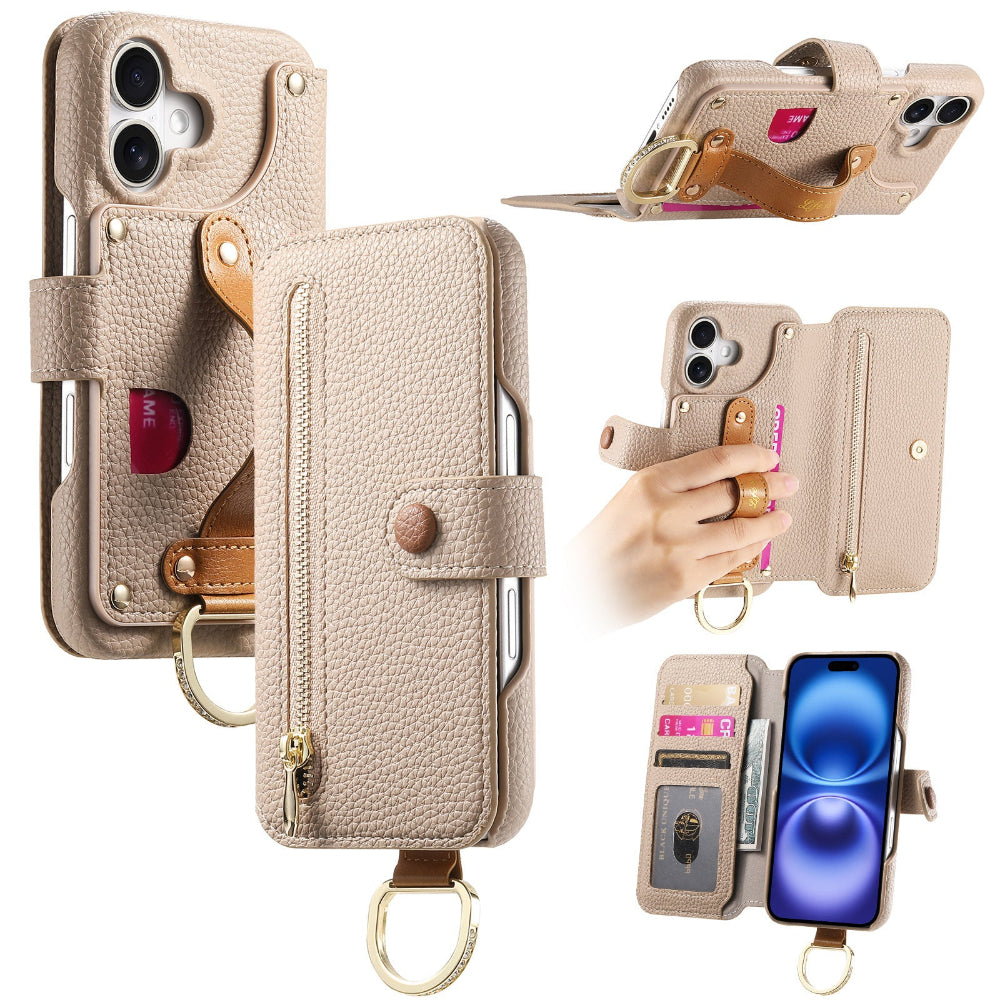 Vegan Leather Wallet Case For iPhone with Wrist Strap