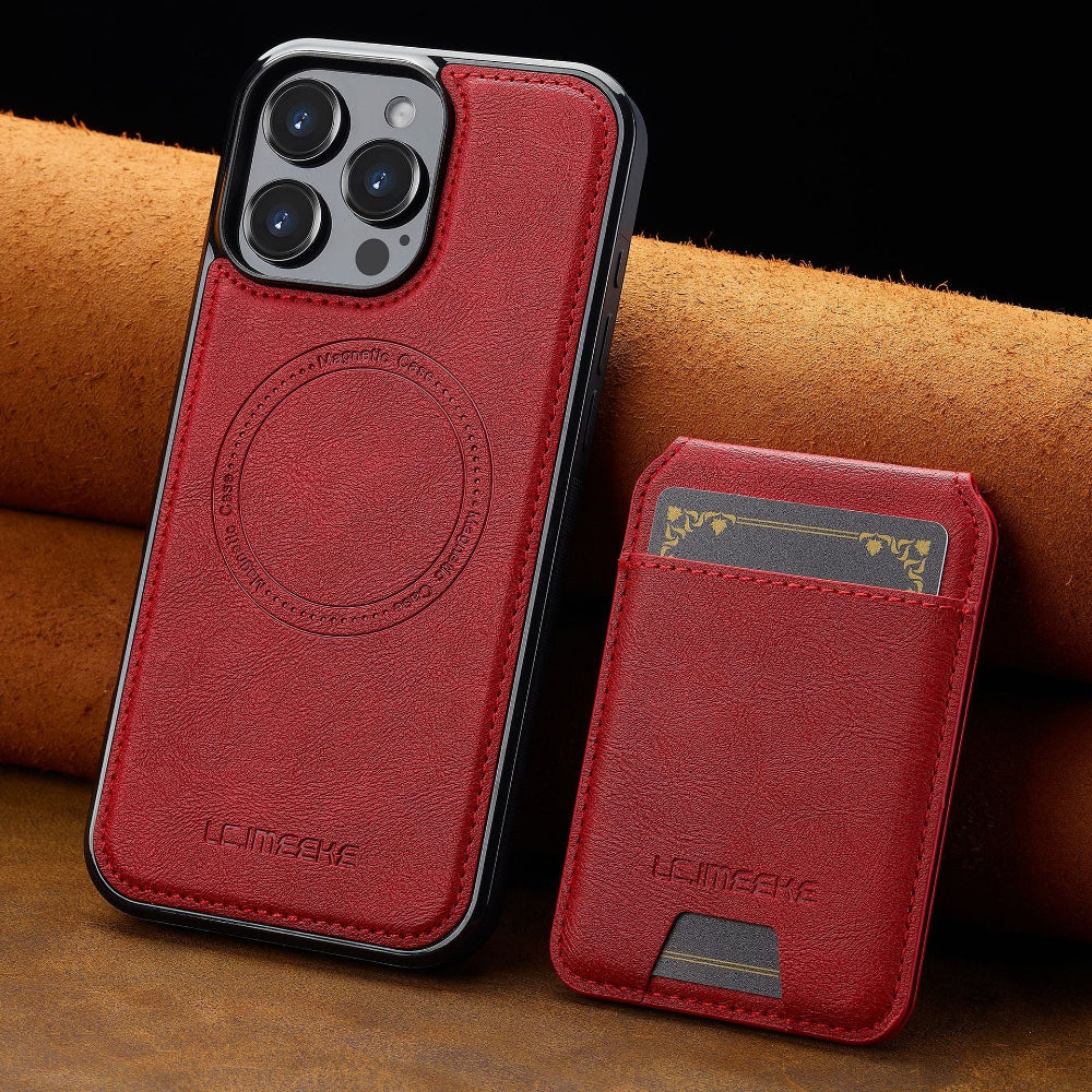 Vegan Leather Phone Case For IPhone With Detachable Magnetic Card Case