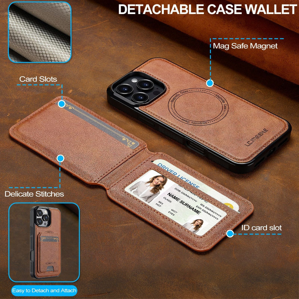 Vegan Leather Phone Case For IPhone With Detachable Magnetic Card Case