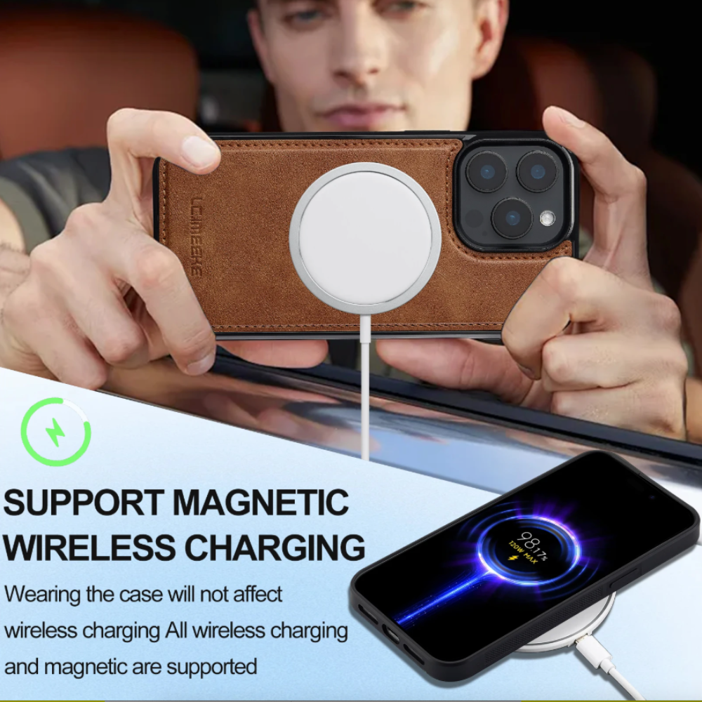 Vegan Leather Phone Case For IPhone With Detachable Magnetic Card Case