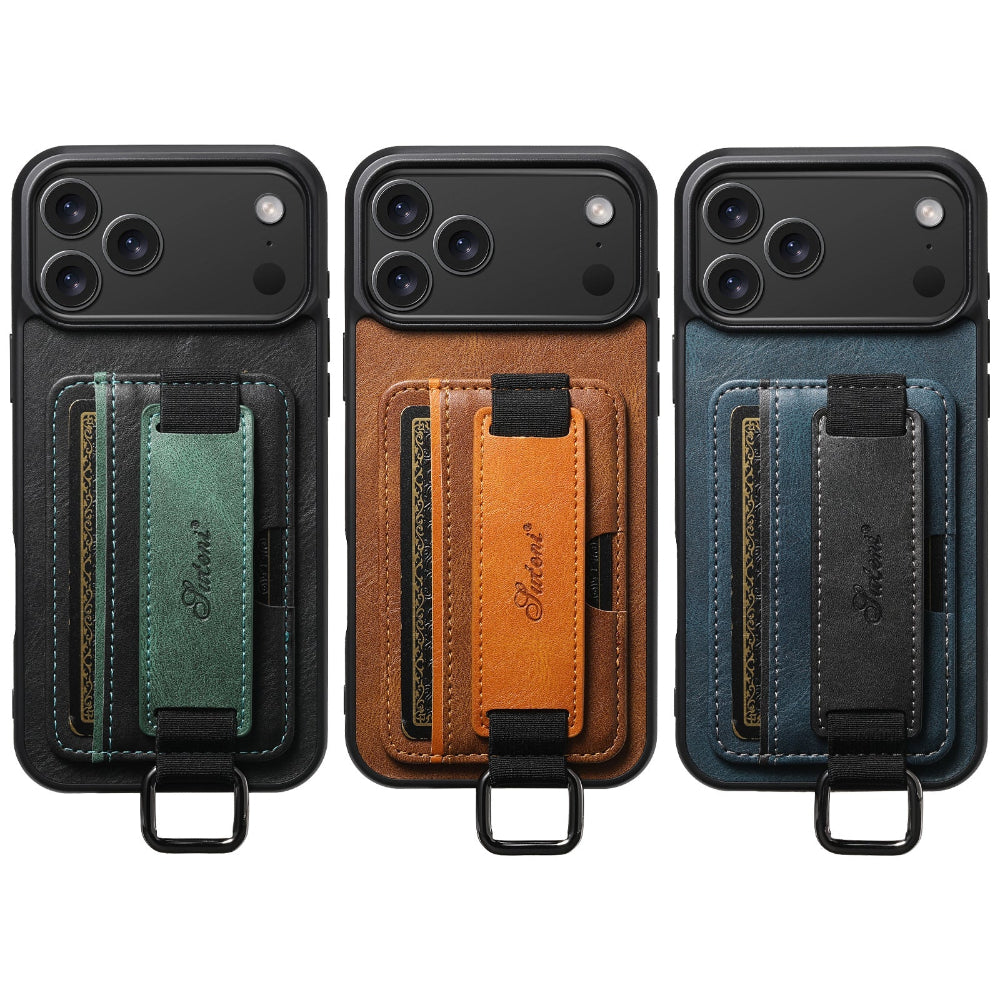 Vegan Leather Case For iPhone With Card Slot And Wrist Strap