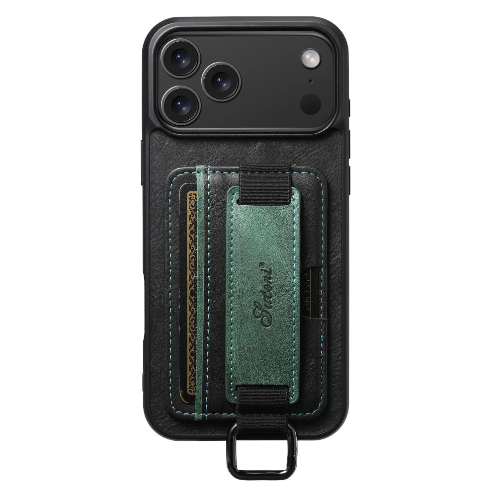 Vegan Leather Case For iPhone With Card Slot And Wrist Strap