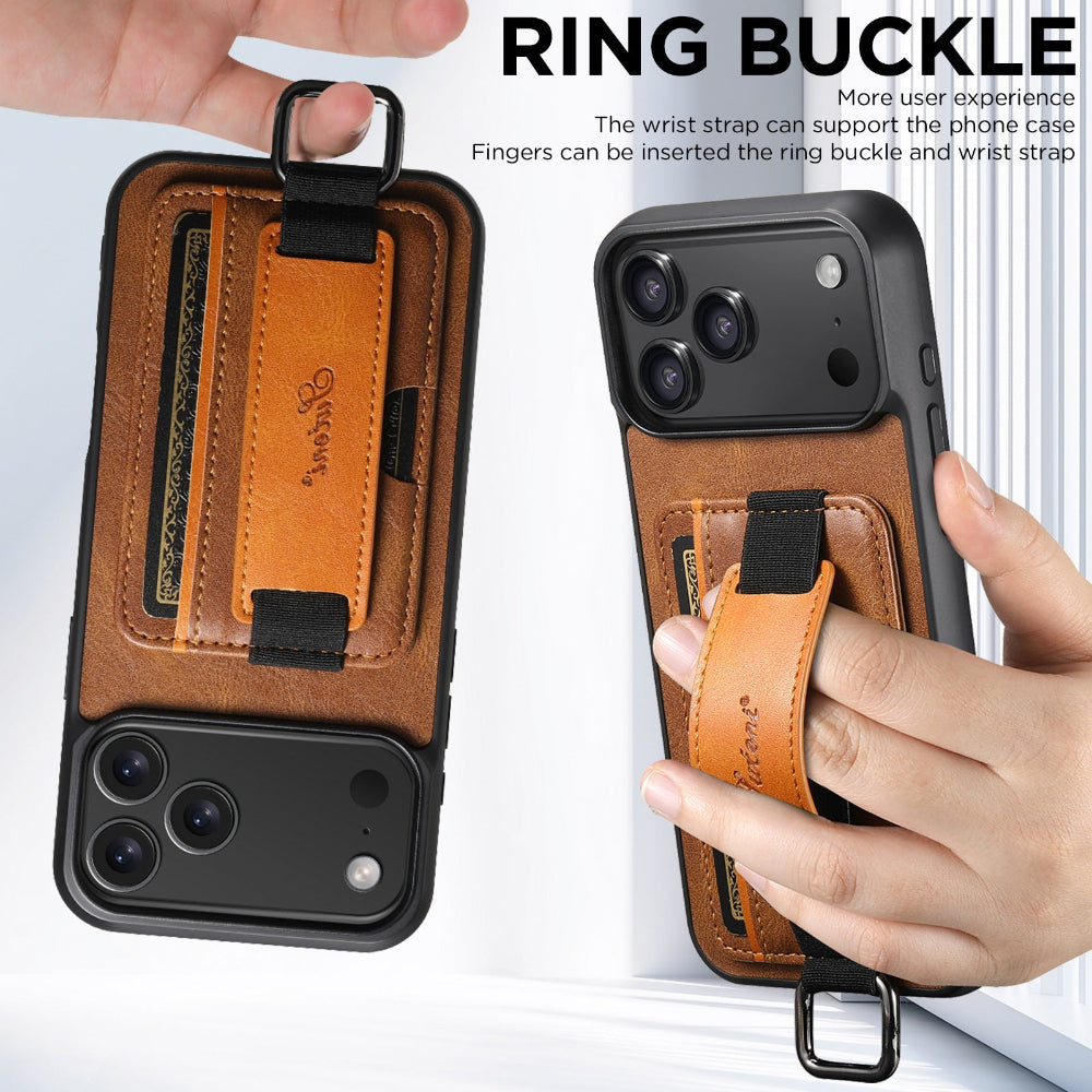 Vegan Leather Case For iPhone With Card Slot And Wrist Strap