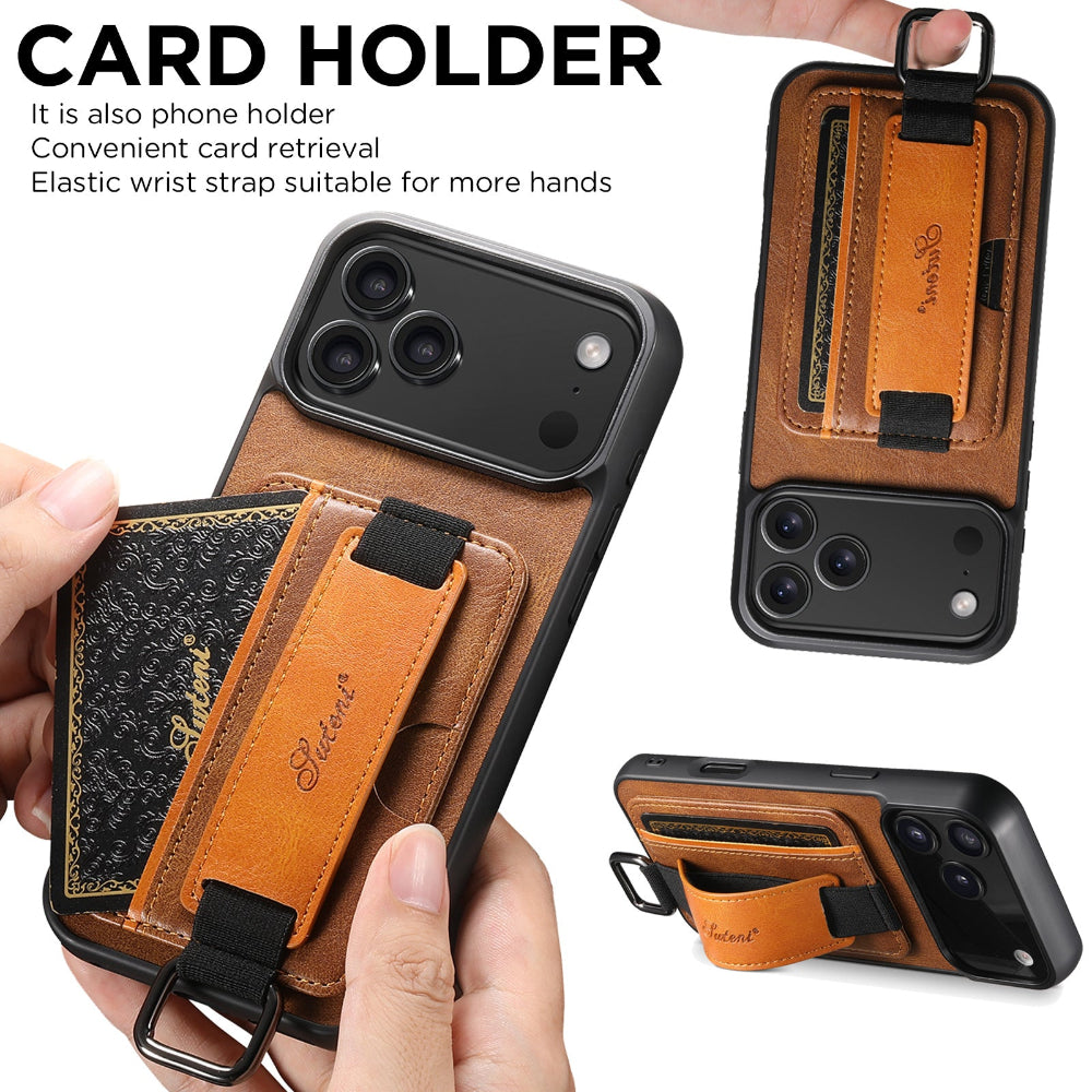 Vegan Leather Case For iPhone With Card Slot And Wrist Strap