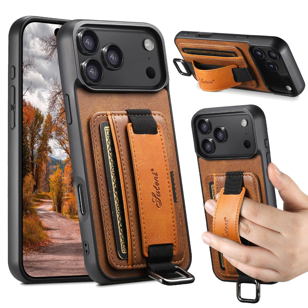 Vegan Leather Case For iPhone With Card Slot And Wrist Strap
