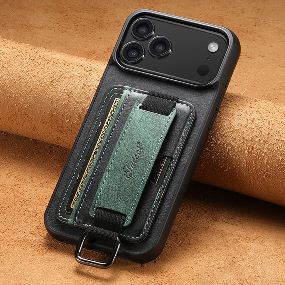 Vegan Leather Case For iPhone With Card Slot And Wrist Strap