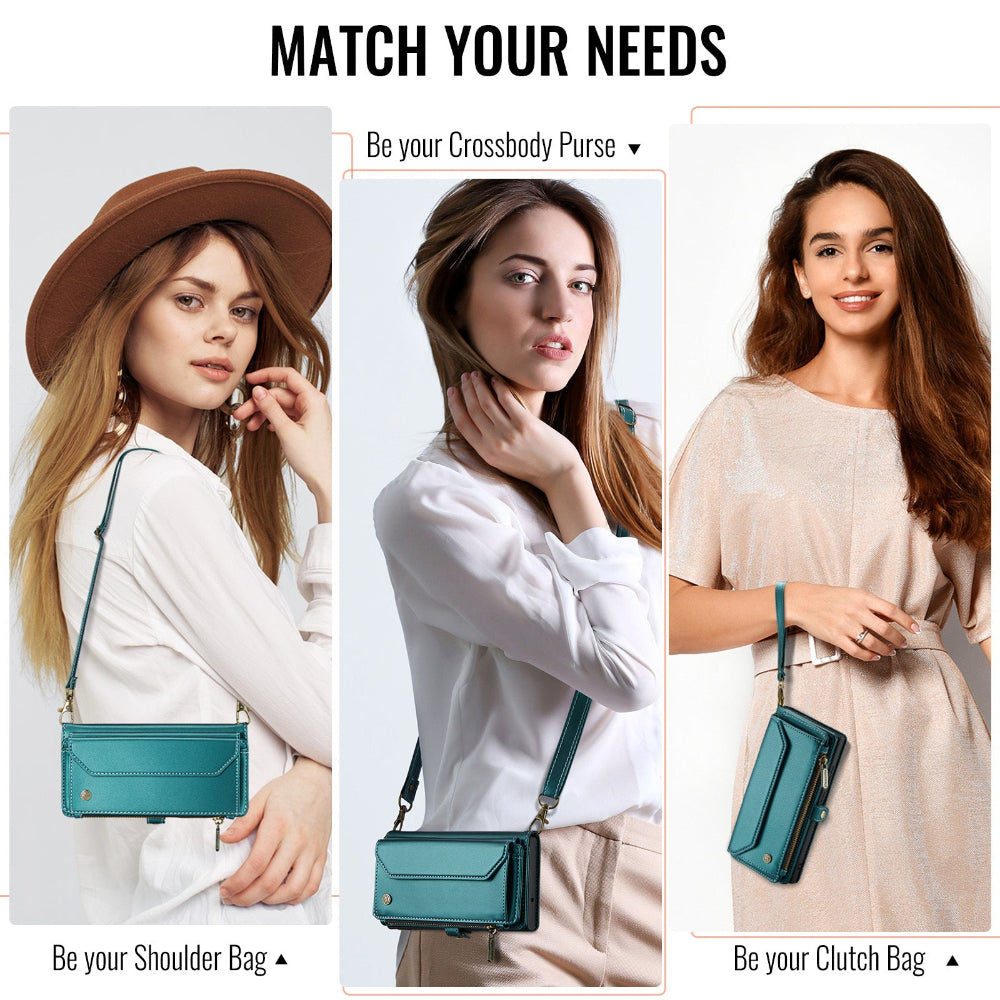 Vegan Leather Crossbody Wallet Case For iPhone
