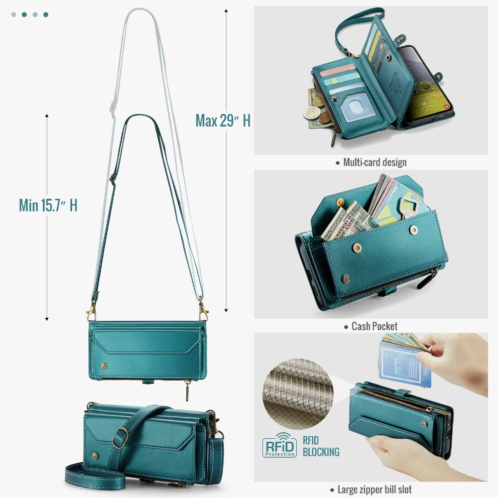 Vegan Leather Crossbody Wallet Case For iPhone