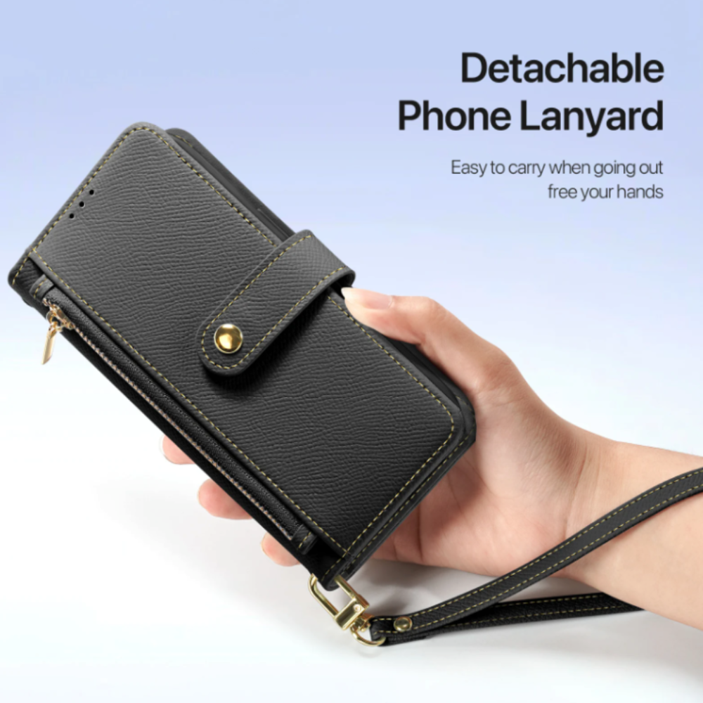 Vegan Leather Wallet Case For iPhone With Zipper Coin Bag