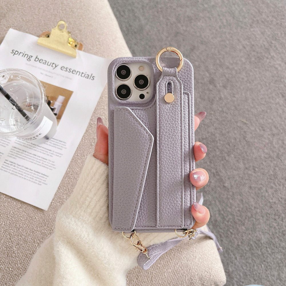 Crossbody Vegan Leather Case For iPhone With Card Slot And Wrist Strap