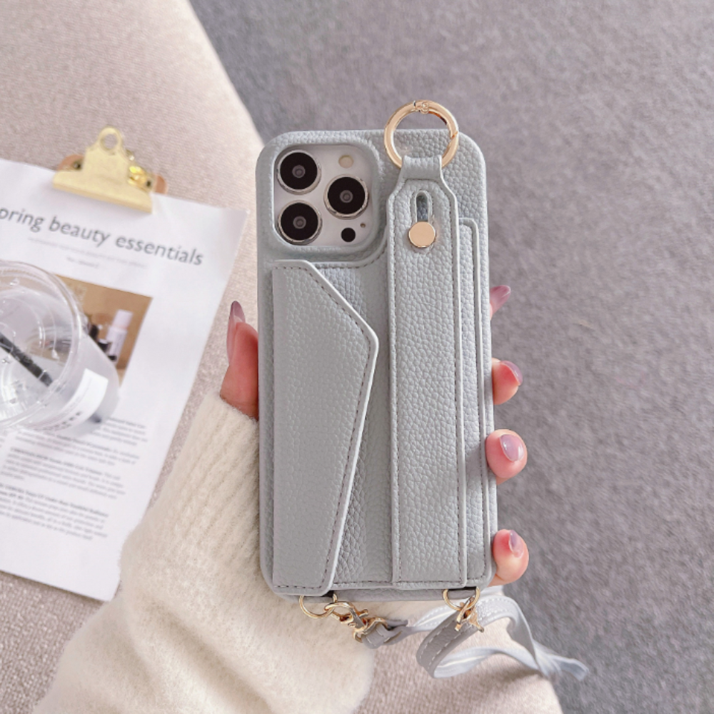 Crossbody Vegan Leather Case For iPhone With Card Slot And Wrist Strap