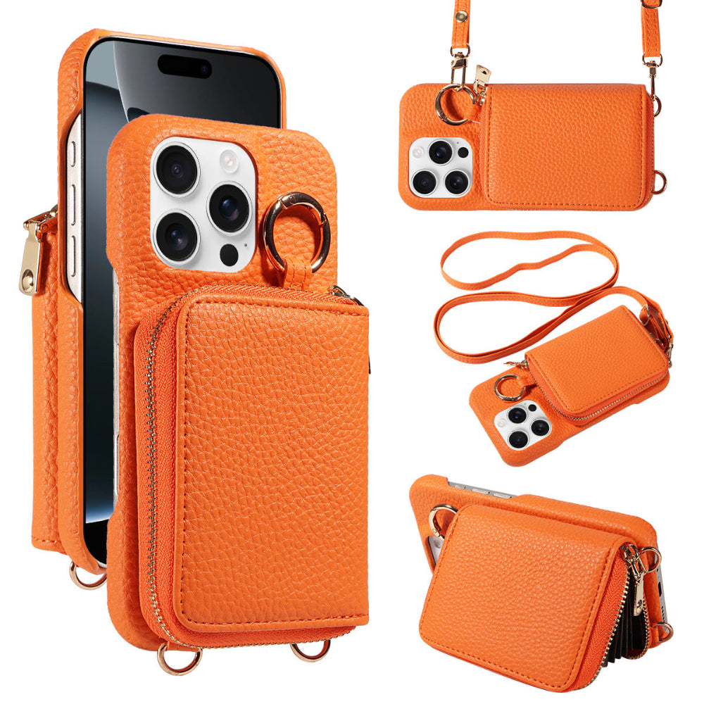 Crossbody Vegan Leather Case For iPhone With A Spacious Card Pouch And Ring