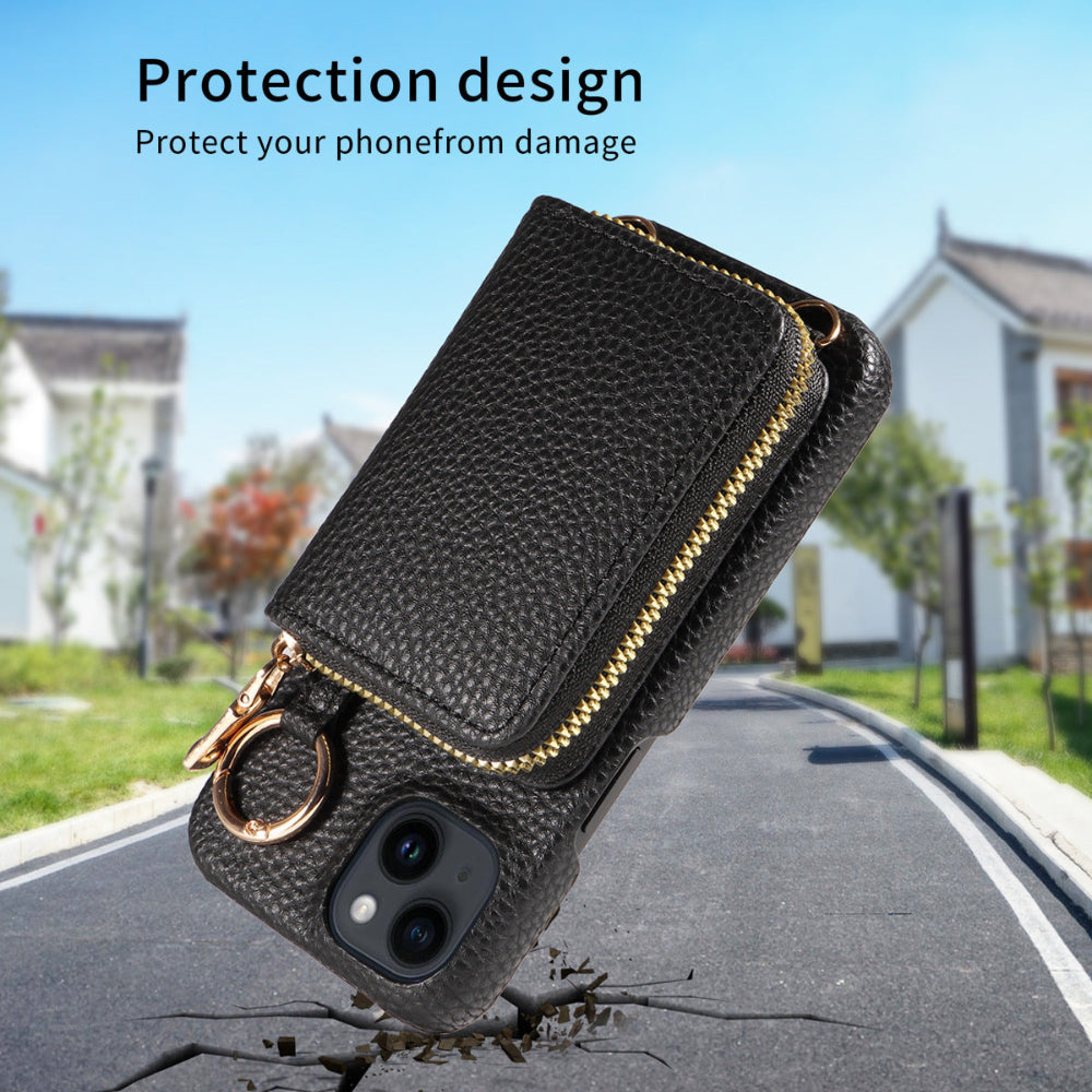 Crossbody Vegan Leather Case For iPhone With A Spacious Card Pouch And Ring