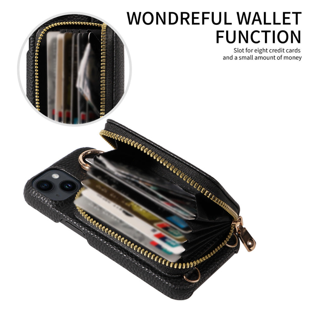 Crossbody Vegan Leather Case For iPhone With A Spacious Card Pouch And Ring