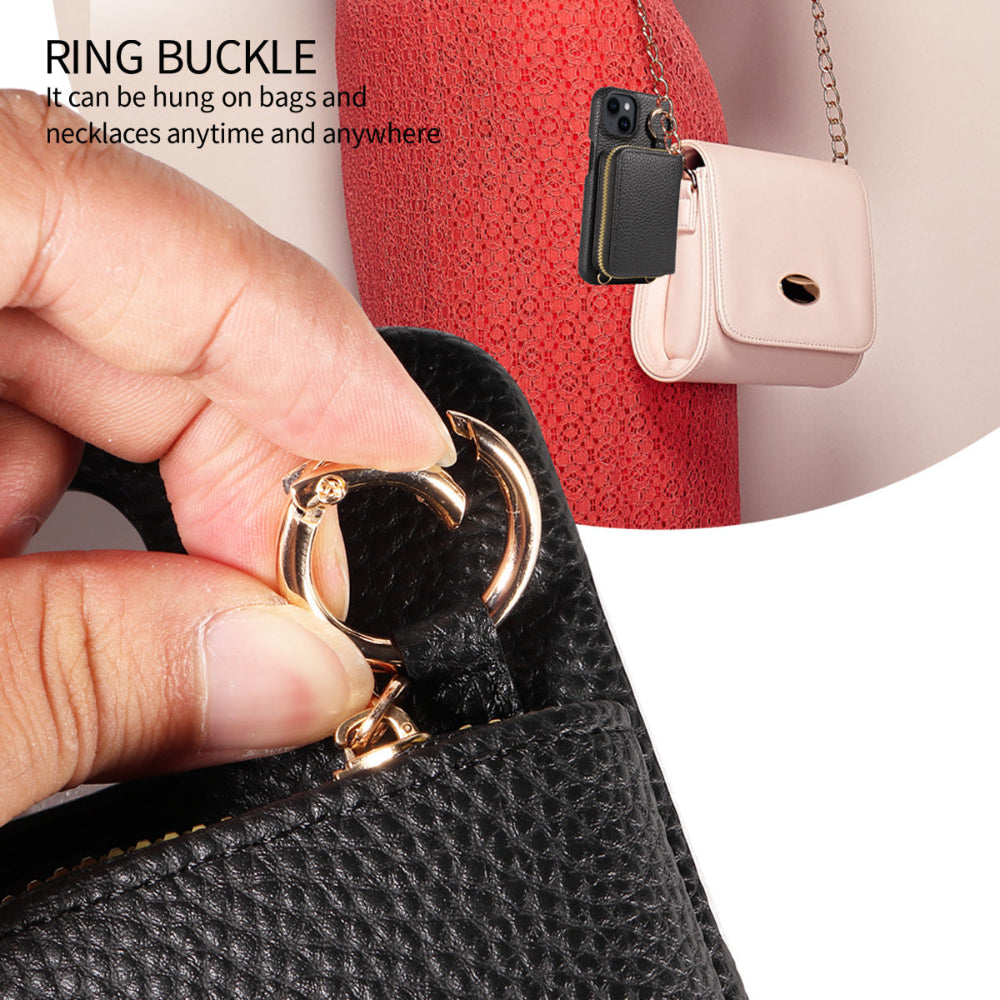 Crossbody Vegan Leather Case For iPhone With A Spacious Card Pouch And Ring