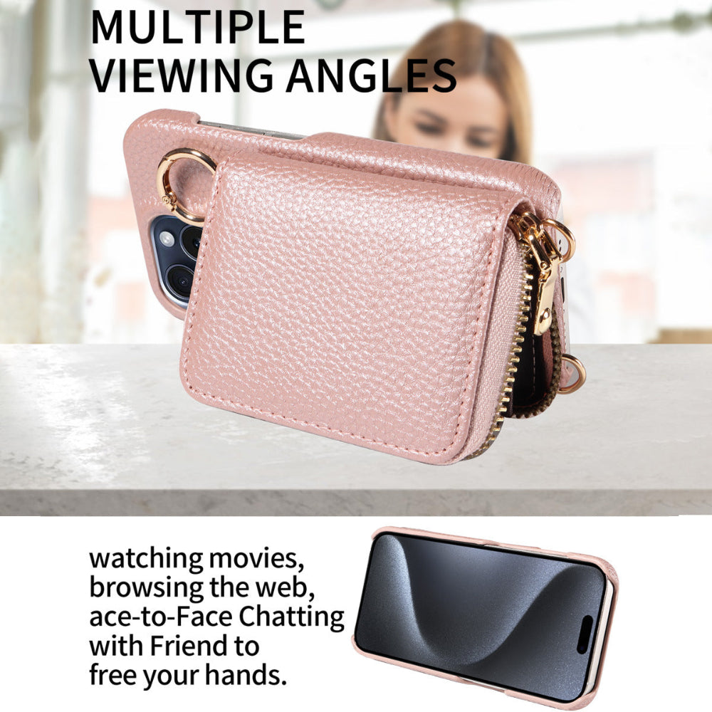 Crossbody Vegan Leather Case For iPhone With A Spacious Card Pouch And Ring