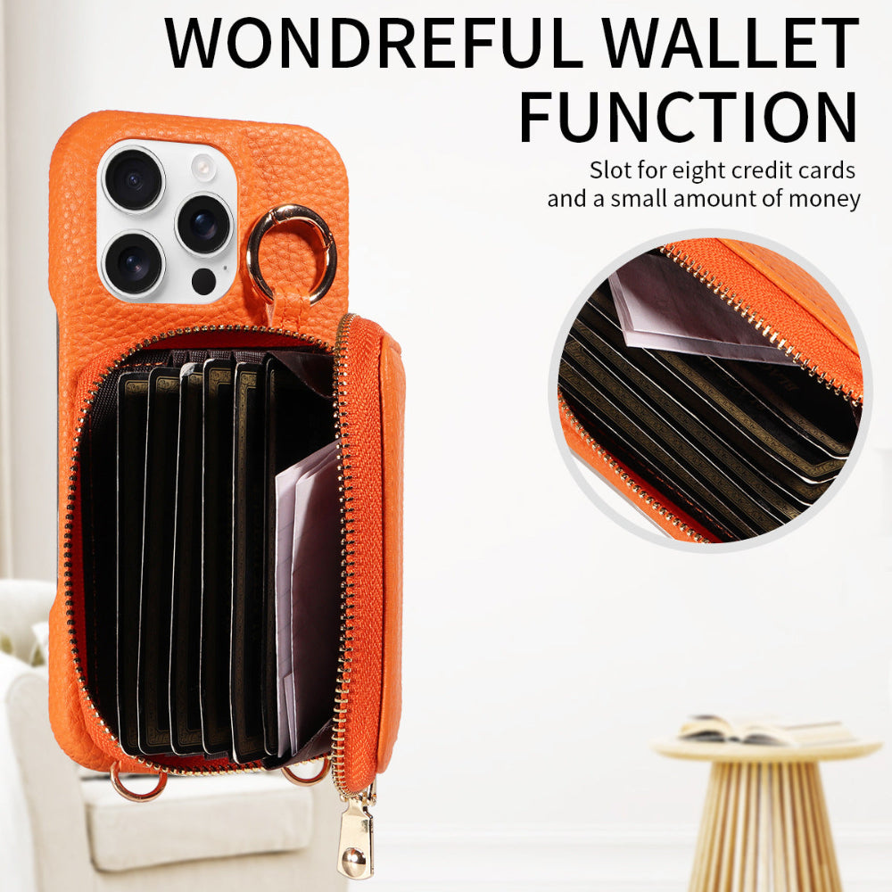 Crossbody Vegan Leather Case For iPhone With A Spacious Card Pouch And Ring