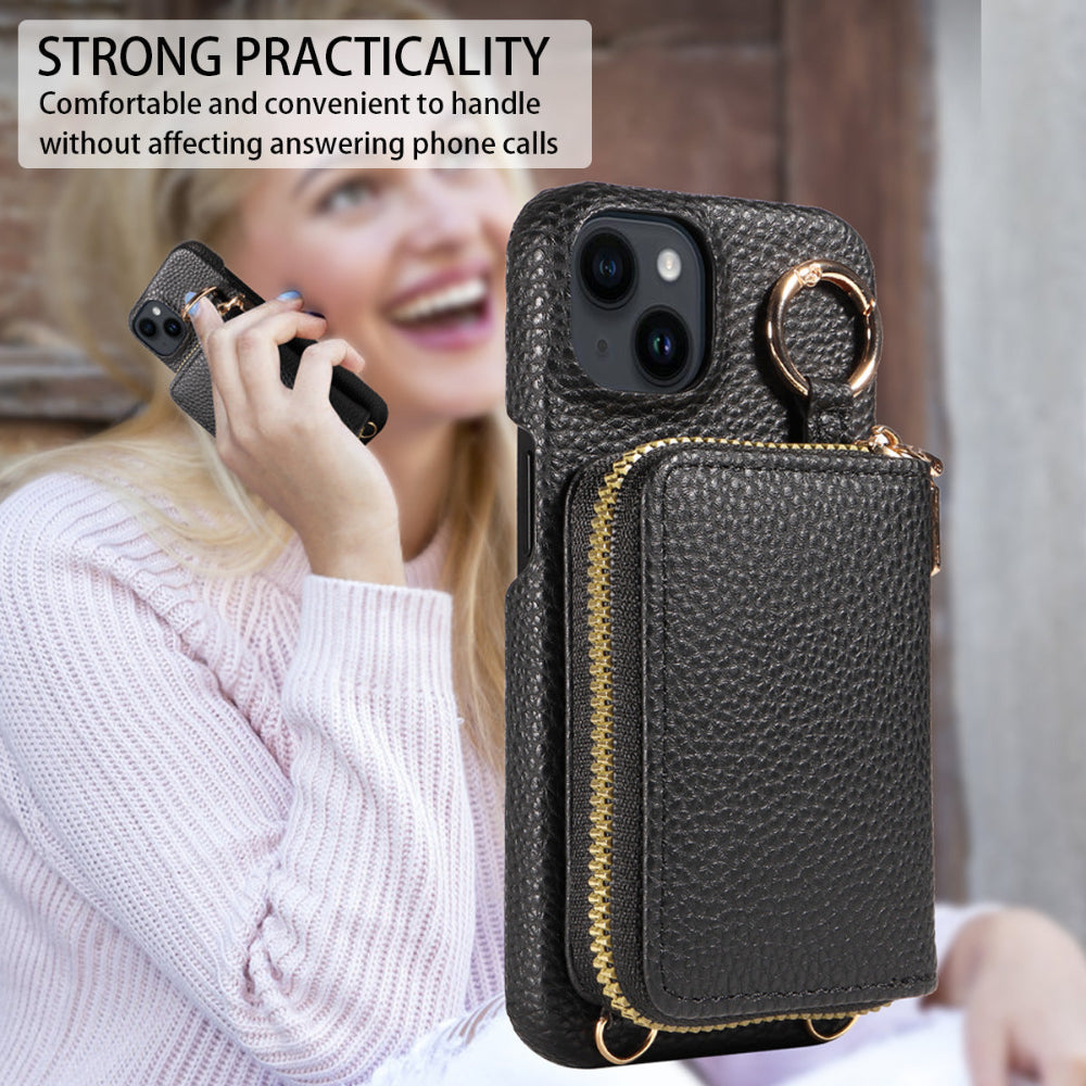 Crossbody Vegan Leather Case For iPhone With A Spacious Card Pouch And Ring