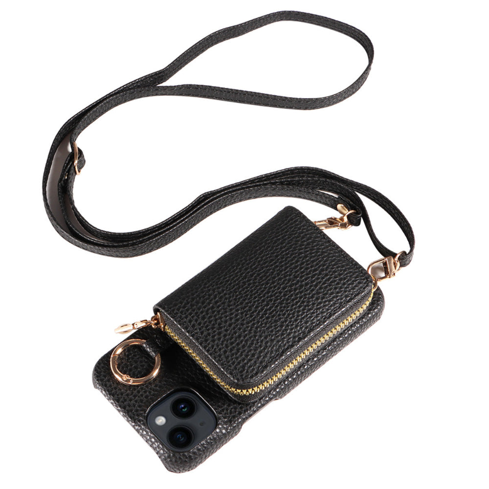 Crossbody Vegan Leather Case For iPhone With A Spacious Card Pouch And Ring