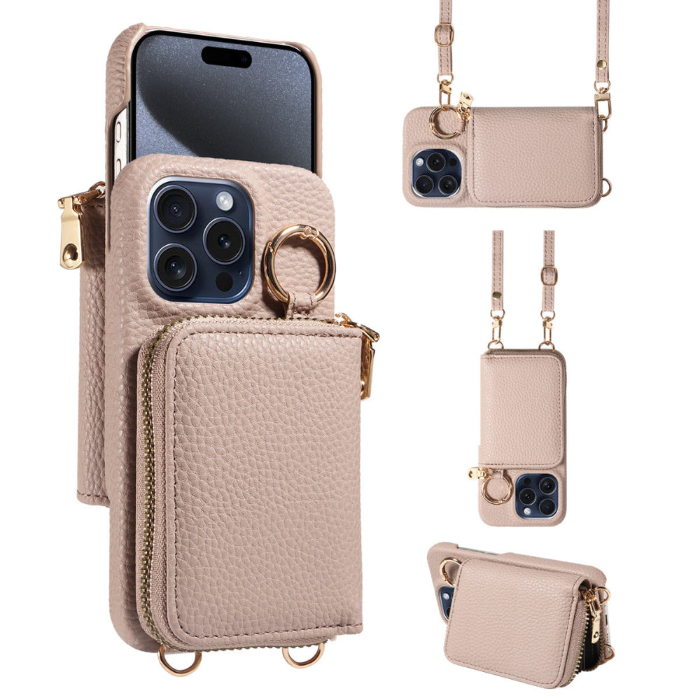 Crossbody Vegan Leather Case For iPhone With A Spacious Card Pouch And Ring