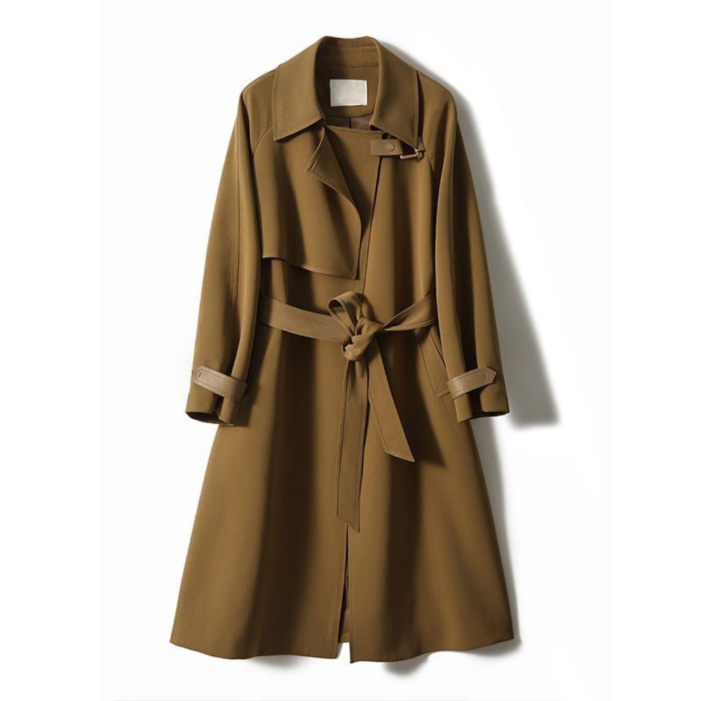 Women Belted Trench with Simplicity Design and Buckle Details
