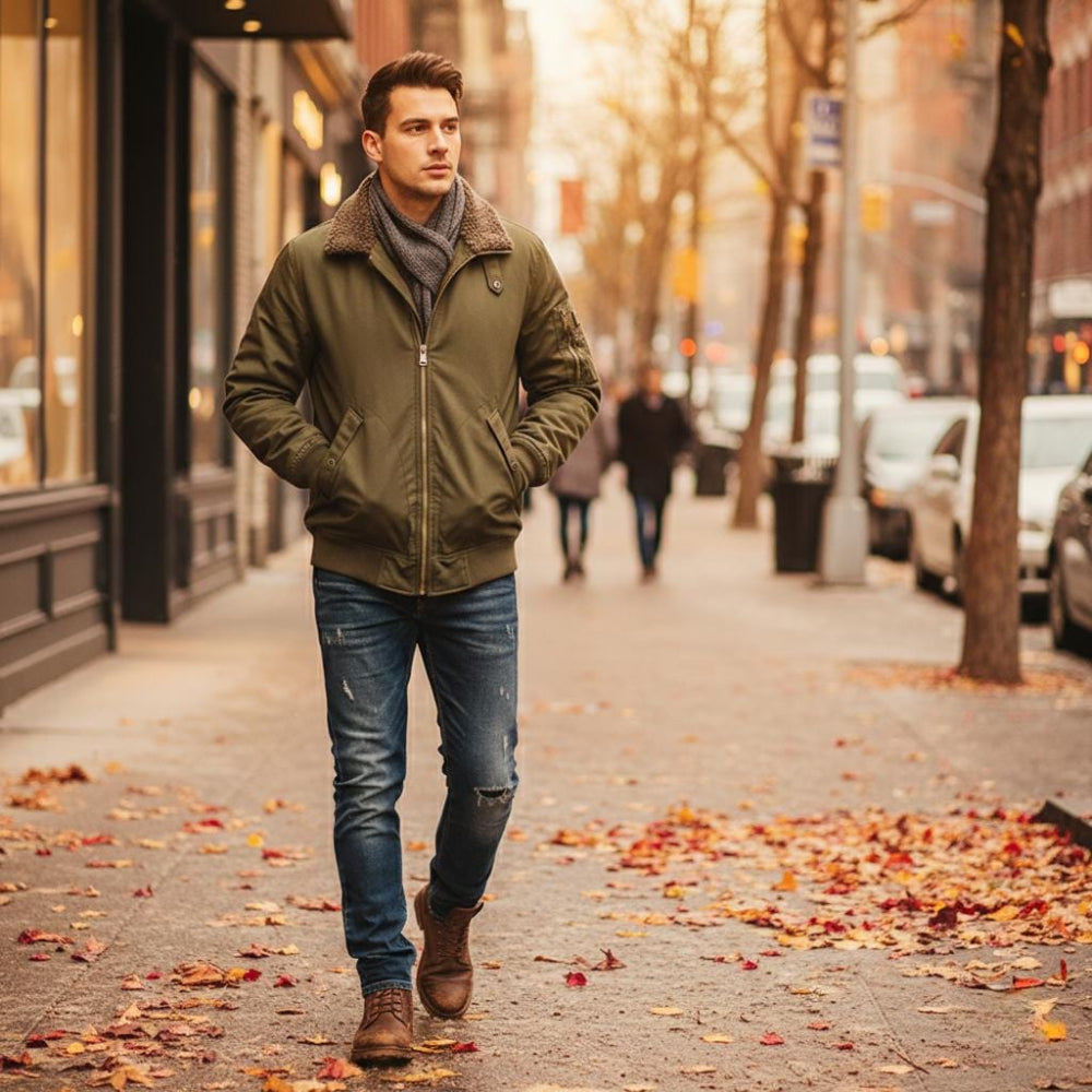 Mens Zipper Jacket With faux shearling Inner