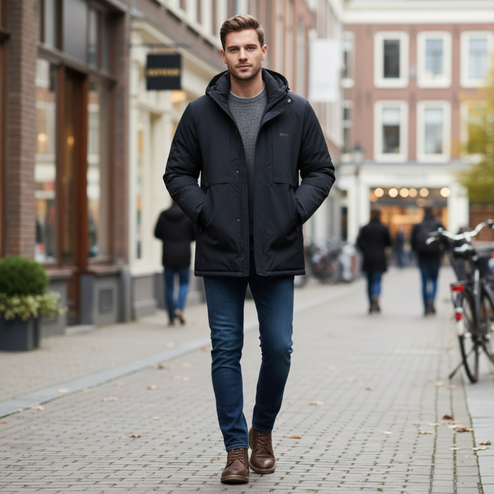 Mens Removable Hood Puffer Jacket With Faux Inner Fur