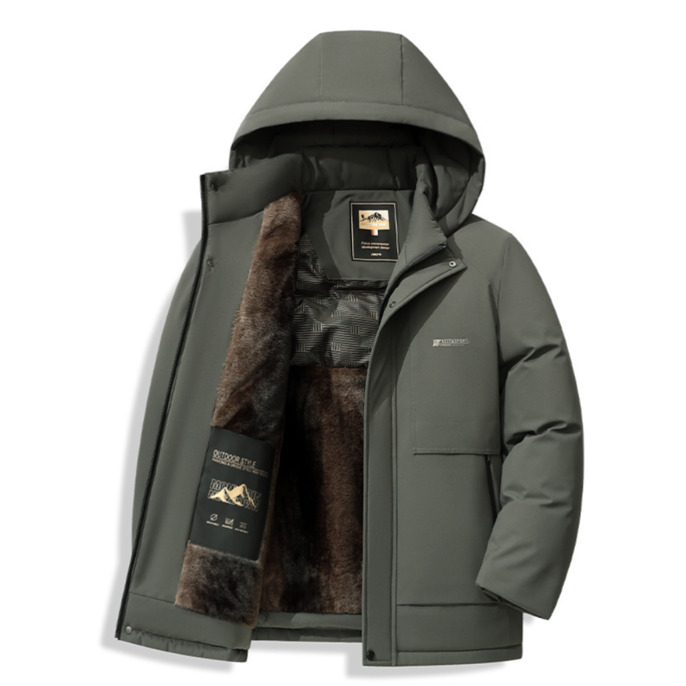 Mens Removable Hood Puffer Jacket With Faux Inner Fur