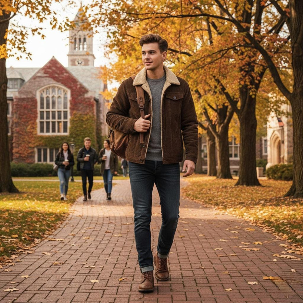 Mens Corduroy Jacket With Faux Shearling Inner