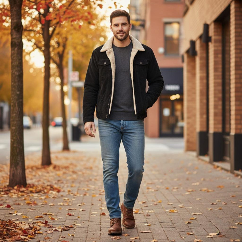 Mens Corduroy Jacket With Faux Shearling Inner