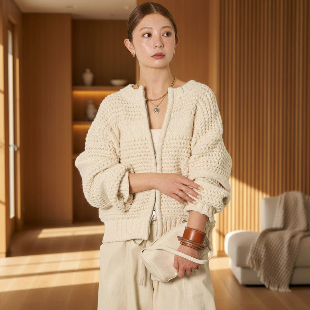Womens Double Zip Chunky Knit Cardigan