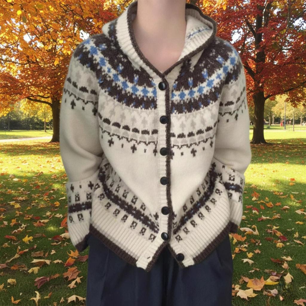 Womens Jacquard Hooded Cardigan