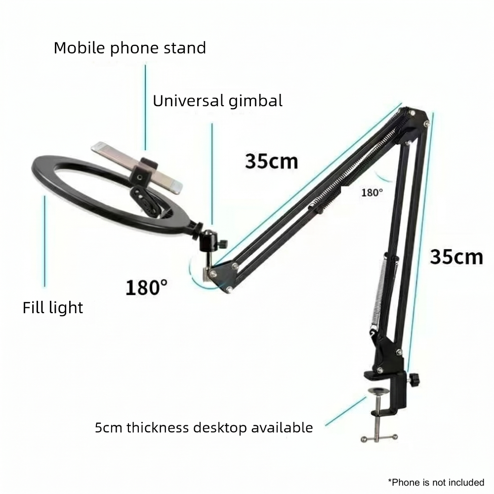 Heavy-Duty Metal Overhead Phone Stand with A 10" Fill Ring Light