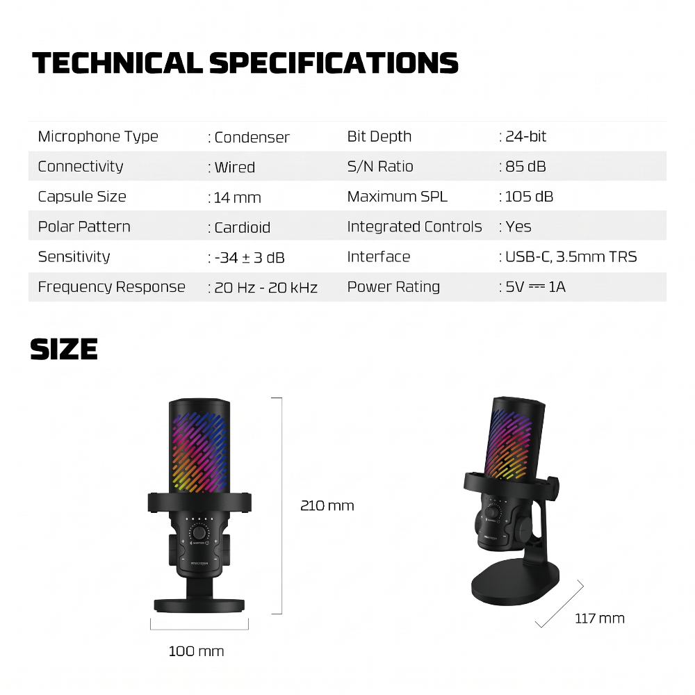 Premium USB Condenser Microphone with RGB Lighting and Noise Cancellation