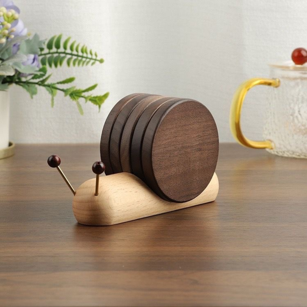 Solid Wood Snail Coasters Set