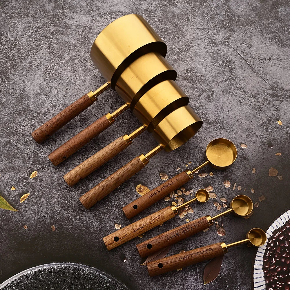 8-Piece Gold & Black Measuring Cups and Spoons Set