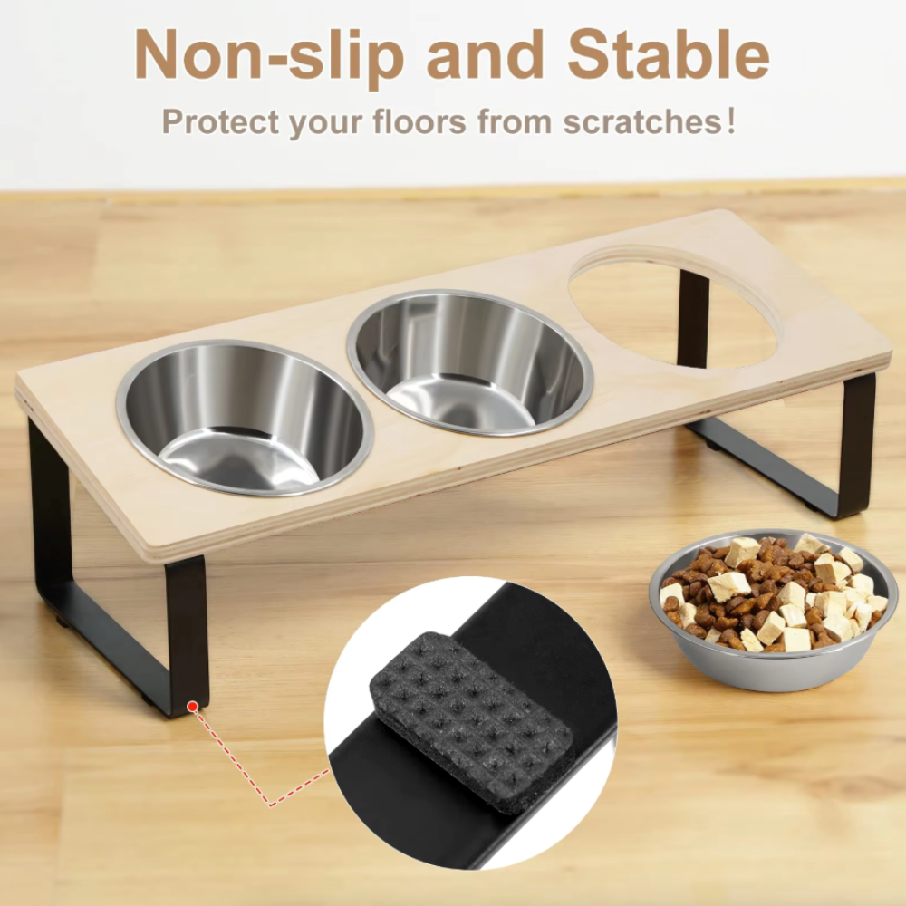 Elevated Tilted Cat Feeder Stand with 3 Stainless Steel Bowls