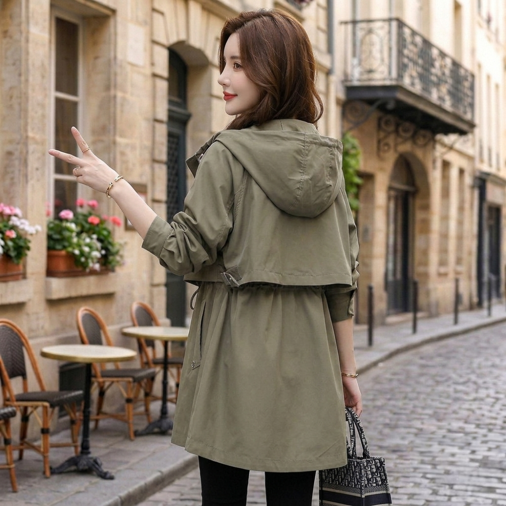 Women Urban Layer Hooded Trench Jacket