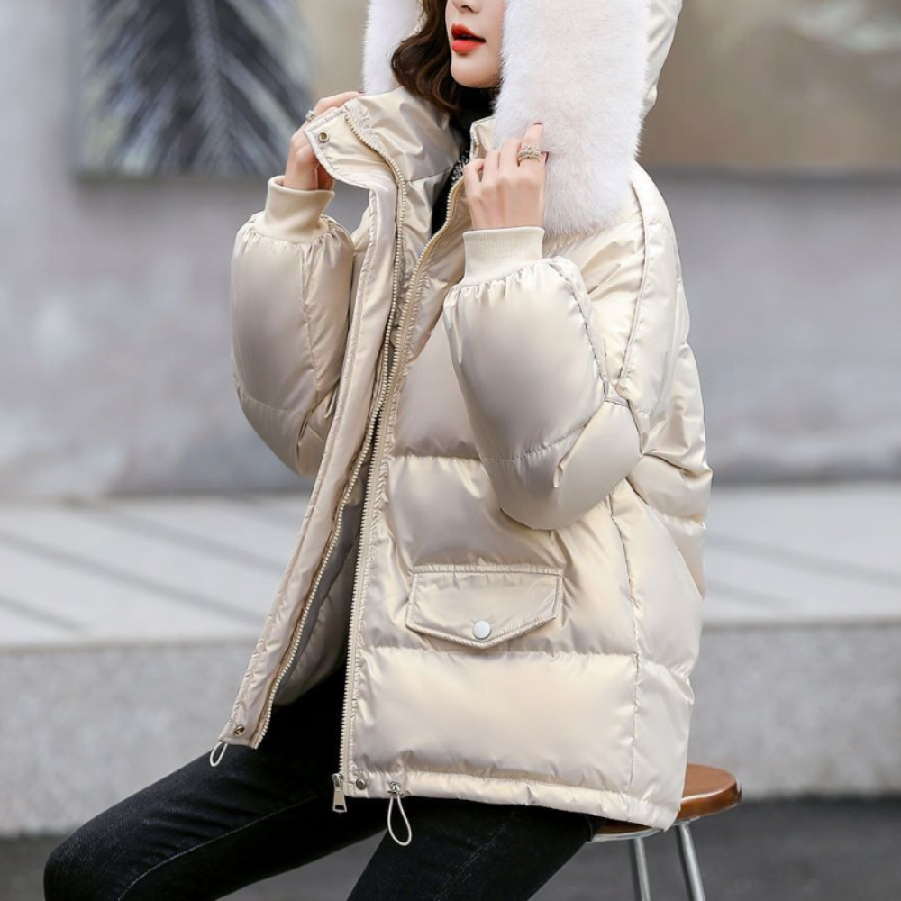 Womens Winter Short Puffy Coat with Hood