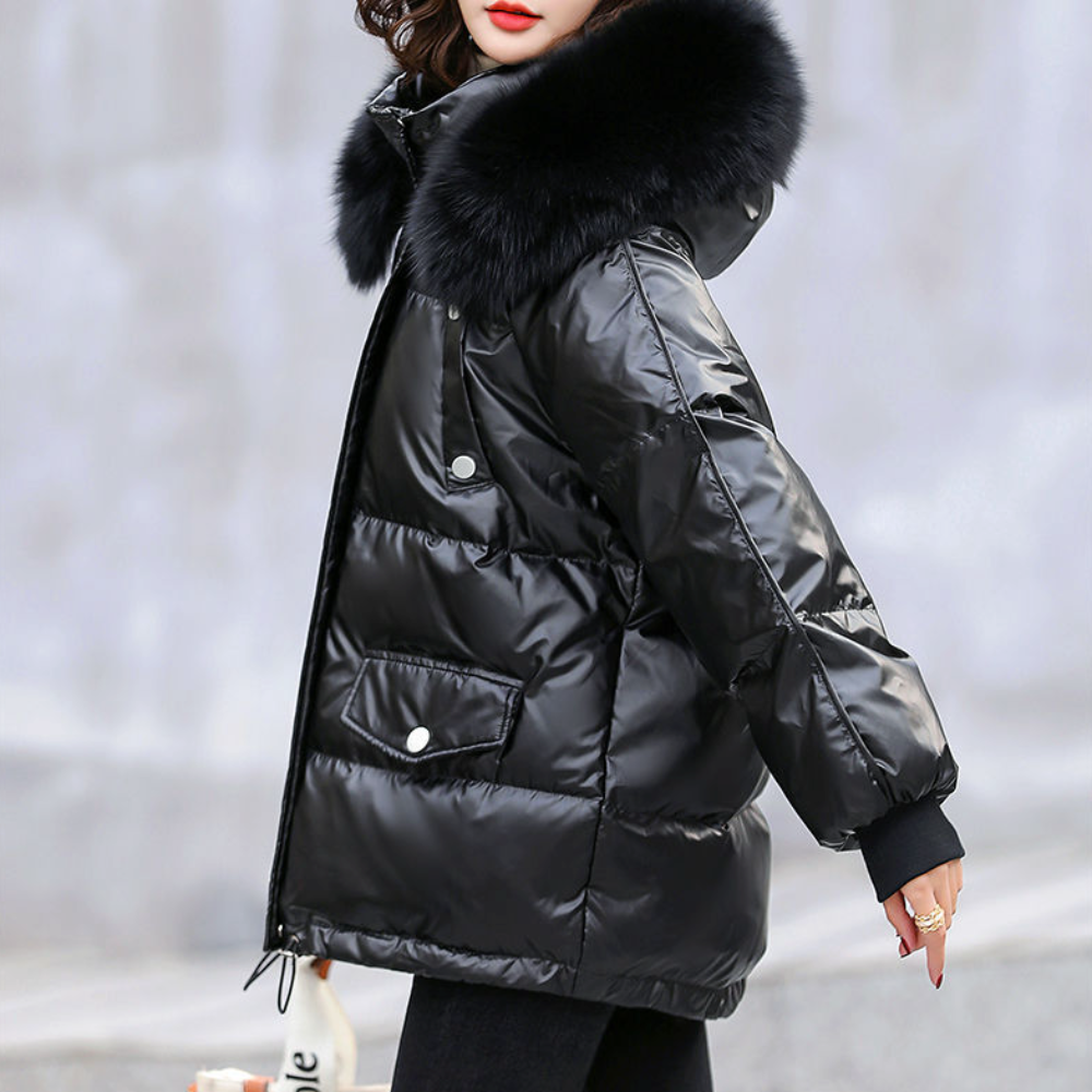 Womens Winter Short Puffy Coat with Hood