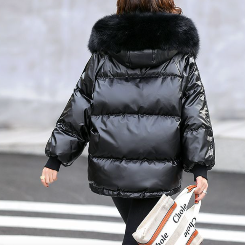 Womens Winter Short Puffy Coat with Hood