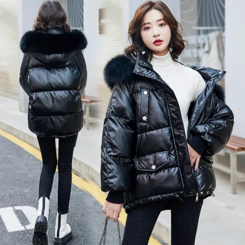 Womens Winter Short Puffy Coat with Hood