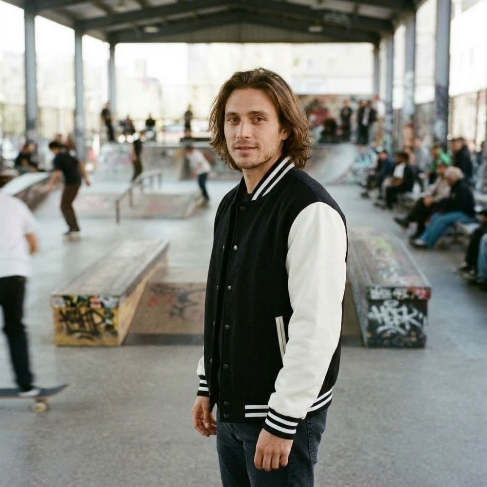 Rolling Rebel Theme Two-Tone Fleeced Varsity Jacket