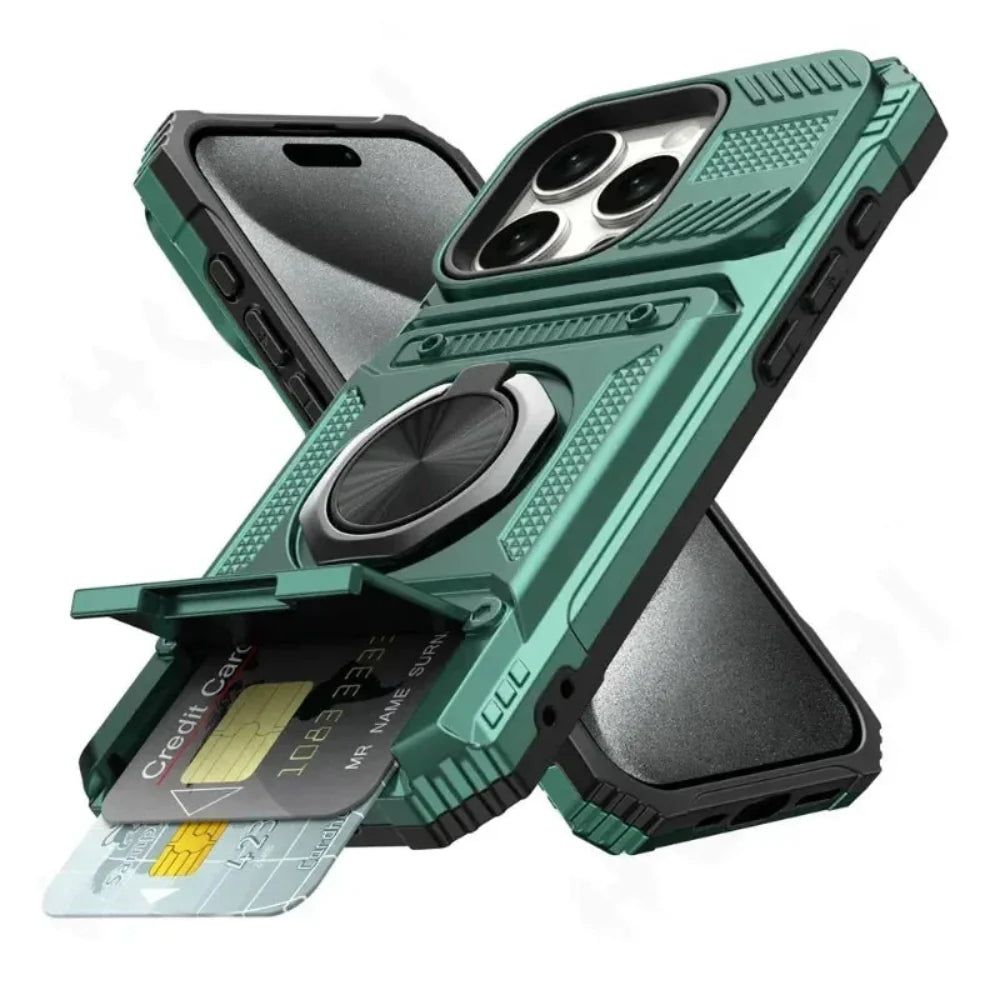 Armor Card Slot Protector Case with Magnetic Kickstand for iPhone