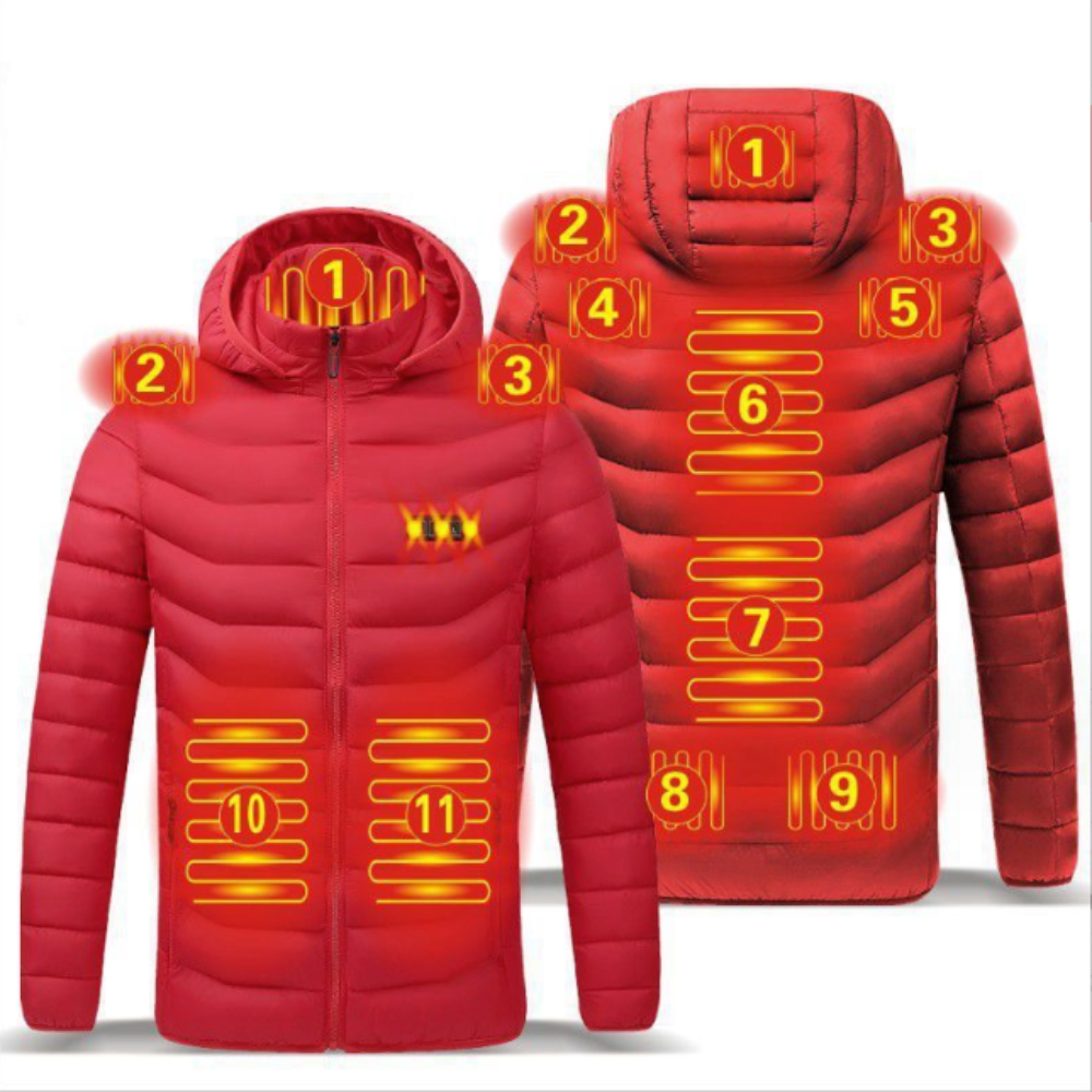 Windproof USB Heated Winter Jacket with Removable Hood